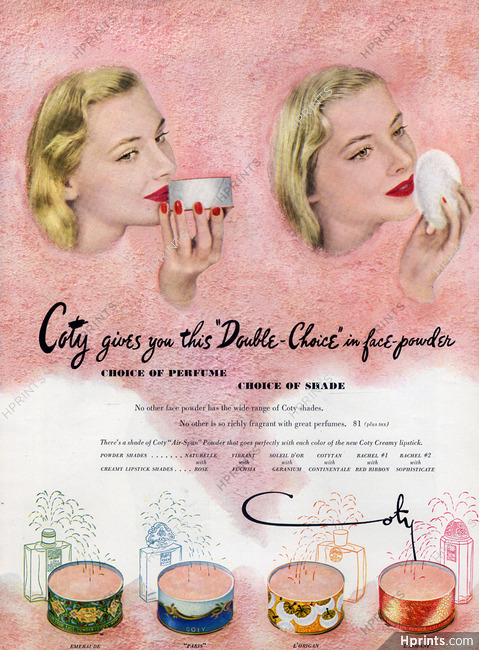 Coty (Cosmetics) 1949 Face Powder, Emeraude, Paris, L'Origan, L'Aimant