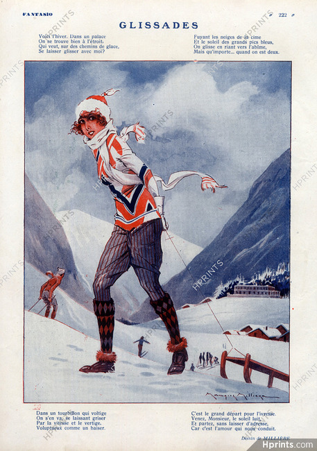 Maurice Millière 1930 Winter Sports, Tobogganist, Sled