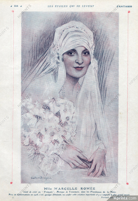 Gustave Brisgand 1927 Portrait Marcelle Romée (Les Flambeaux de la noce) Wedding Dress