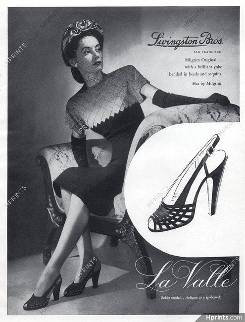 La Valle (Shoes) Suède Sandal 1945 Livingston Bros, Hat Milgrim