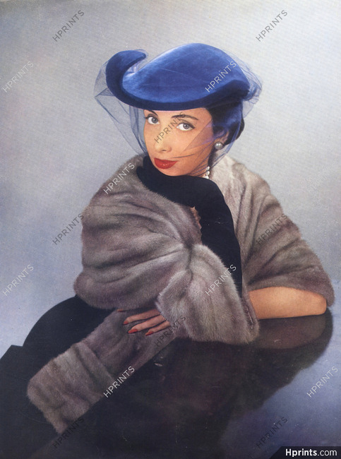Paulette 1951 Fashion Photography Blue Hat, Veil
