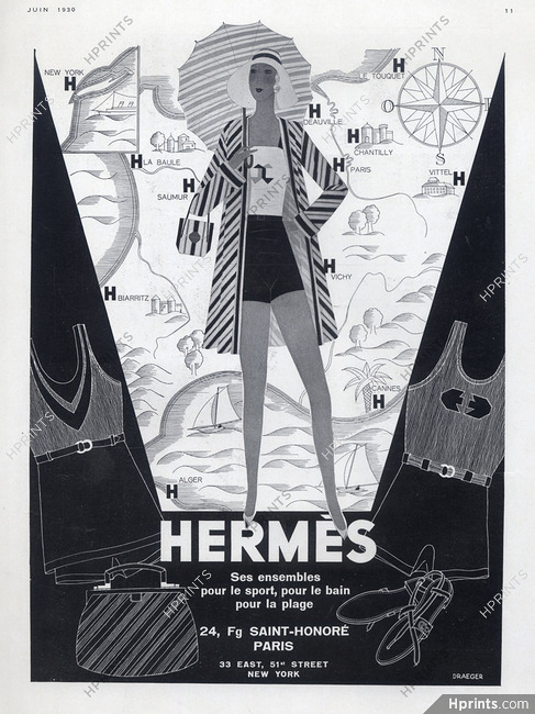 Hermès (Swimwear) 1930 Reynaldo Luza, Parasol, Sandals