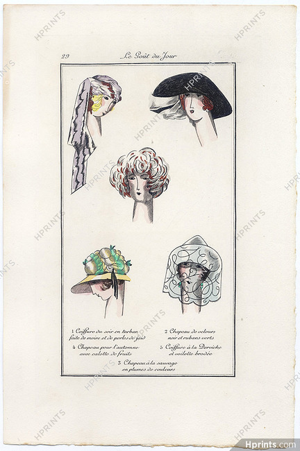 Le Goût du Jour 1920 N°29 Hats, Hairstyle, Pochoir