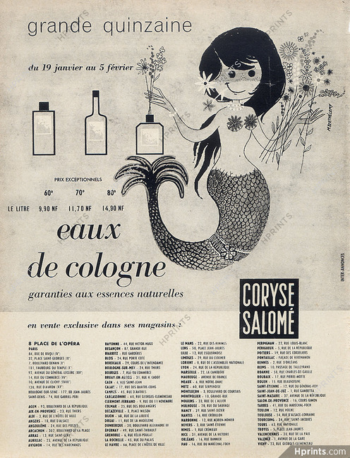 Coryse Salomé (Perfumes) 1962 Eaux de Cologne, Mermaid, Berthélemy