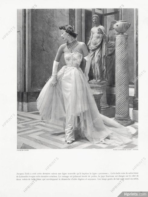 Jacques Fath (Couture) 1949 Fashion Photography, Evening Gown, Lahondès (Fabric)
