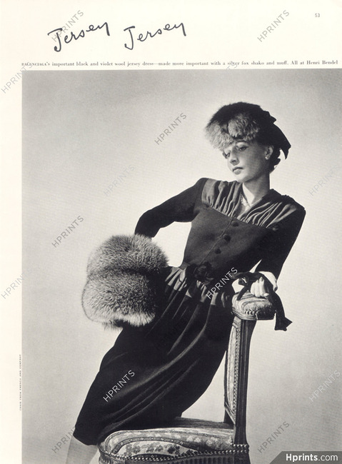 Balenciaga (Couture) 1939 Jersey Dress, Fur Muff