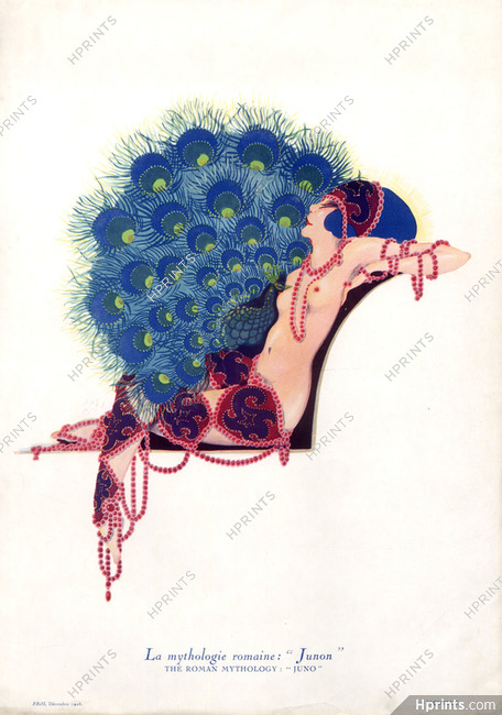 Jaquelux 1925 La Mythologie Romaine : "Junon" - The Roman Mythology : "Juno", Peacock, Nude