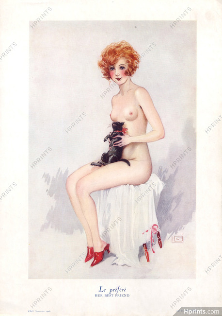 Georges Léonnec 1925 Le Préféré - Her Best Friend... Nude, Cat