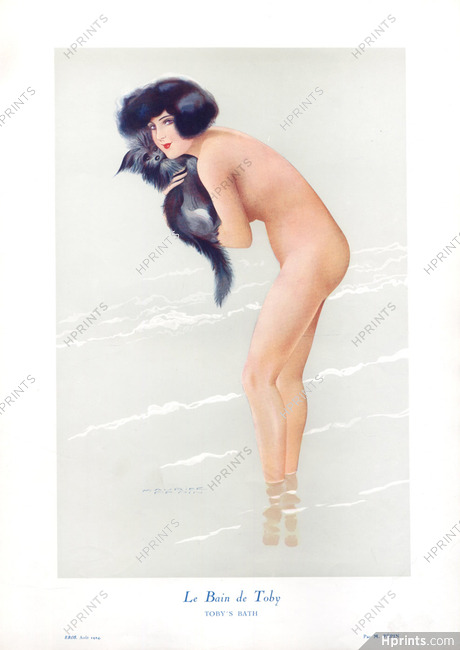 Maurice Pépin 1924 Le Bain de Toby - Toby's Bath, Nude, Dog