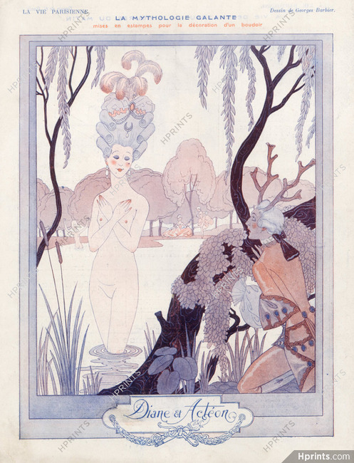 George Barbier 1923 Diane & Actéon, La Mythologie Galante, Nude