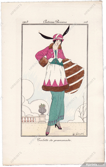 HONORE 1913 Journal des Dames et des Modes Costumes Parisiens Pochoir N°118
