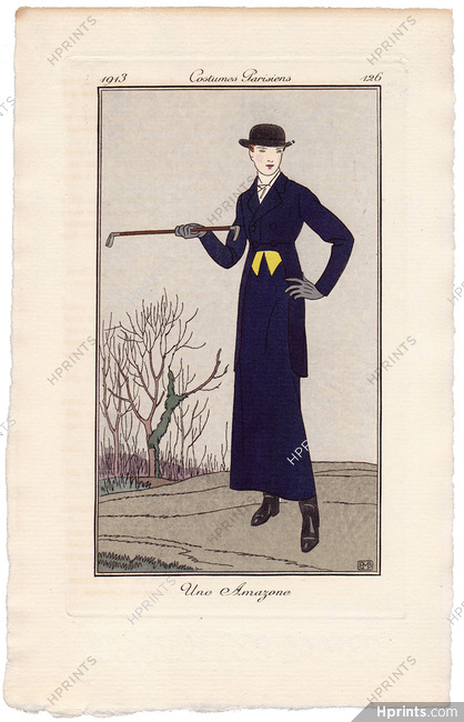 Bernard Boutet de Monvel 1913 Journal des Dames et des Modes Costumes Parisiens Pochoir N°126 Une Amazone