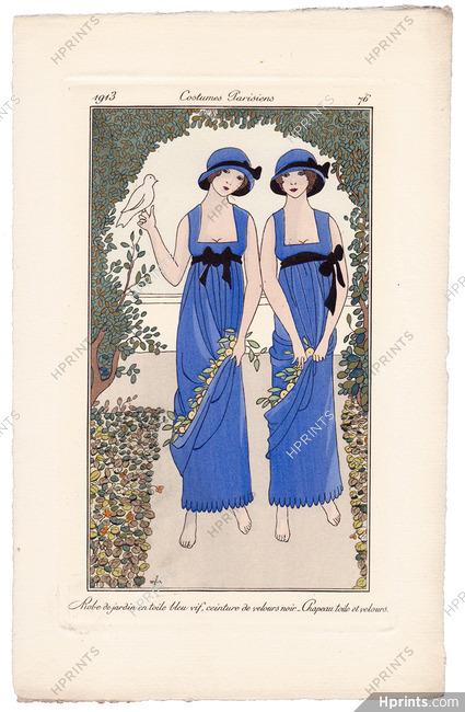 Madeleine Franc-Nohain 1913 Journal des Dames et des Modes Costumes Parisiens Pochoir N°76 Twins