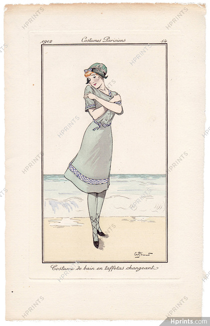 André PECOUD 1912 Journal des Dames et des Modes Costumes Parisiens Pochoir N°14