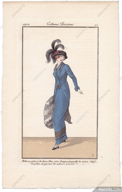 B. 1912 Journal des Dames et des Modes Costumes Parisiens Pochoir N°23