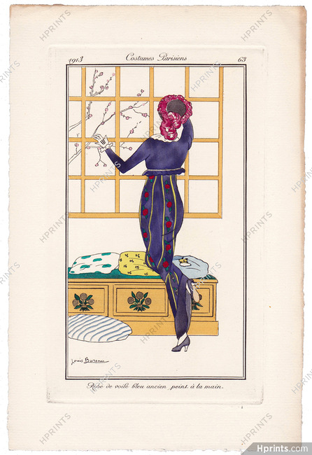 Louis Bureau 1913 Journal des Dames et des Modes Costumes Parisiens Pochoir N°63 Elegant Parisienne