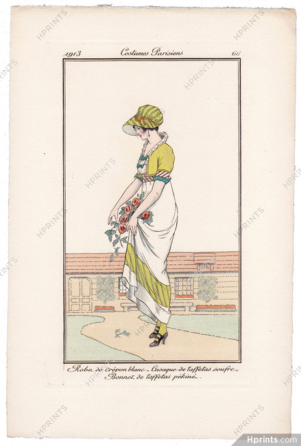 1913 Journal des Dames et des Modes Costumes Parisiens Pochoir N°66