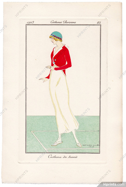 Ismael Smith 1913 Journal des Dames et des Modes Costumes Parisiens Pochoir N°85 Tennis