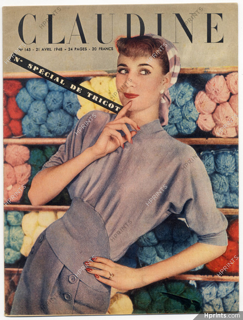CLAUDINE Fashion Magazine 1948 N°145 Photo Harry Meerson. Spécial Tricot