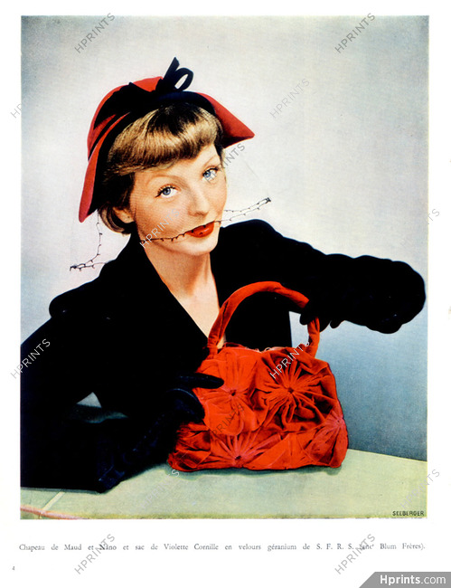 Violette Cornille (Handbags) 1949 Sac de velours, Maud Et Nano Hat