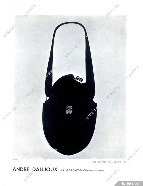 André Dallioux (Handbags) 1949 Sac Antilope noir, Photo Schall