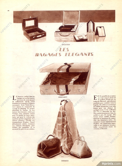 Louis Vuitton, Bernard, Hermès 1927 "Les Bagages Elégants" Trunks and traveling bags