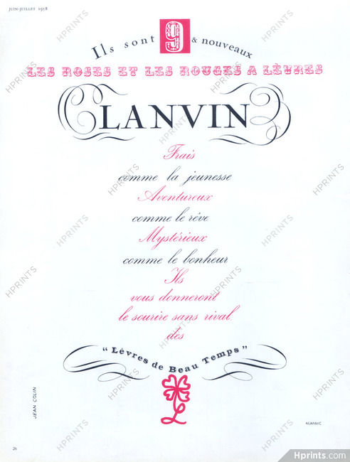 Lanvin (Cosmetics) 1958 Lèvres de Beau Temps, Louise De Vilmorin, Jean Colin