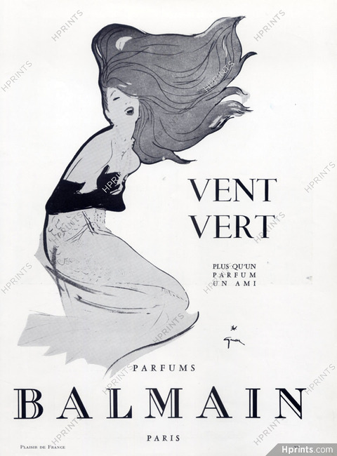 Pierre Balmain (Perfumes) 1962 Vent Vert, Mermaid, René Gruau