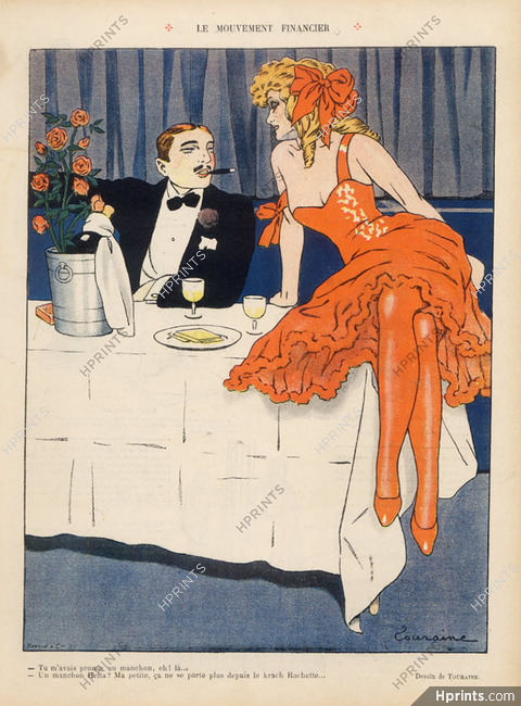 Touraine 1908 "Le Mouvement Financier" Courtisane, Restaurant