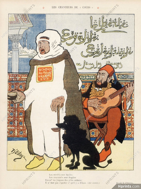 D'Ostoya 1908 "Les chanteurs de Cours" Sultan Morocco, Singer Beggar, Poodle