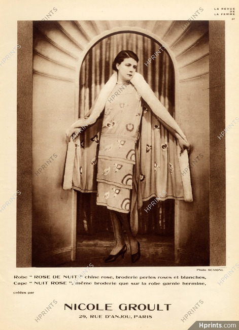 Nicole Groult (Couture) 1927 ''Rose de Nui't' Photo Scaioni, Flapper fashion style the ''Garçonne''.