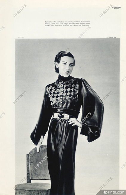Jodelle (Couture) 1935 Black Satin Evening Gown, Photo Georges Saad
