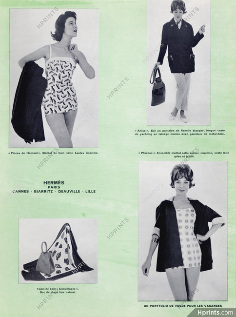 Hermès 1958 Maillot Pinces de Homard, Veste de Yachting, sac de plage, tapis de bain