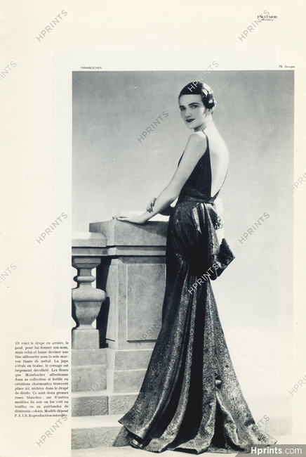 Mainbocher 1935 Photo Dorvyne, backless black Evening Gown