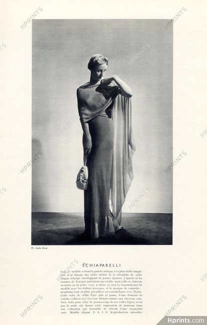 Schiaparelli 1935 Tanagra Antique Greek Dress Style, Evening Gown, Photo André Durst