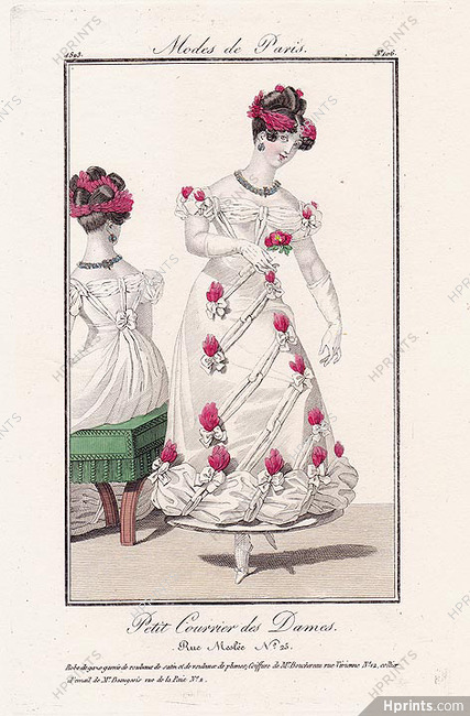 Petit Courrier des Dames 1823 Modes de Paris N°106 Necklace from Beaugeois, Hairstyle by Bouchereau