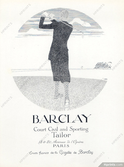 Barclay (Men's Clothing) 1926 Court Civil and Sporting Tailor, Bernard Boutet de Monvel, Golfer