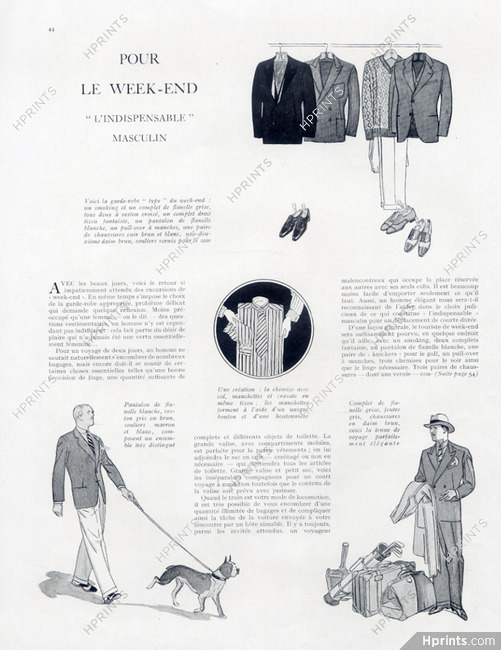 Pour le Week-end - L'Indispensable Masculin, 1928 - The Fashionable Man Men's Clothing, 2 pages