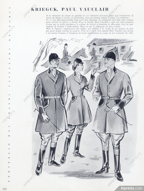 Kriegck (Tailor) & Paul Vauclair 1955 Hunting, Men's Clothing, Paul Isola