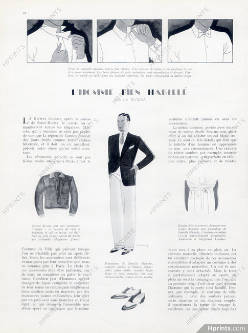 L'Homme Bien Habillé sur la Riviera, 1929 - The Fashionable Man Ahetze, Anderson & Sheppard, 2 pages