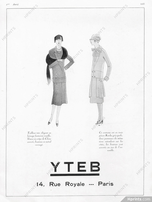Yteb (Couture) 1926 Label, Address: 14 rue Royale, Paris