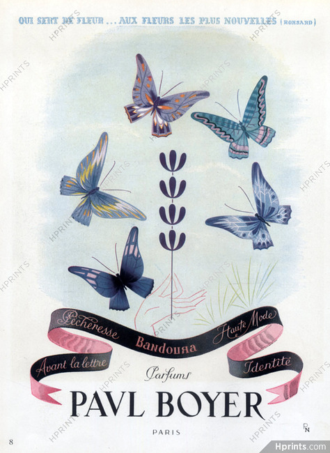 Paul Boyer (Perfumes) 1946 Pécheresse, Bandoura, Haute Mode, Identité... Butterfly