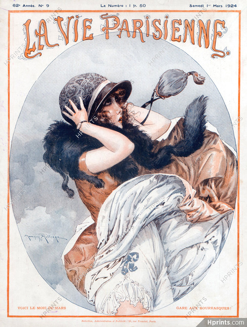 Maurice Millière 1924 Sexy Girl, Gust of Wind, Lingerie