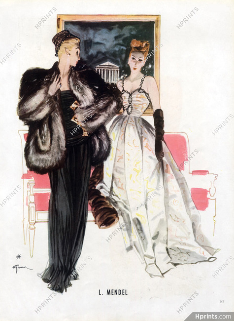 L. Mendel 1945 Evening Gowns, René Gruau