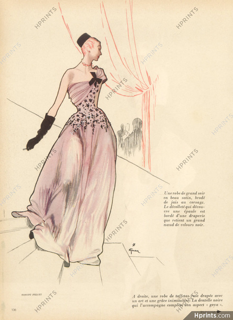 Robert Piguet 1946 Evening Gown René Gruau Fashion Illustration