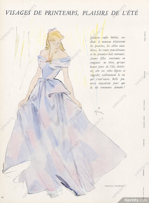 Marcelle Chaumont 1946 René Gruau, Fashion Illustration, Evening Gown