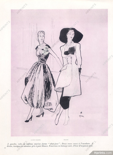 René Gruau 1947 Lucien Lelong & Robert Piguet Fashion Illustration