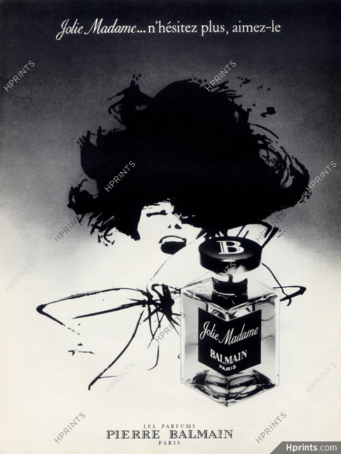 Pierre Balmain (Perfumes) 1969 René Gruau "Jolie Madame"