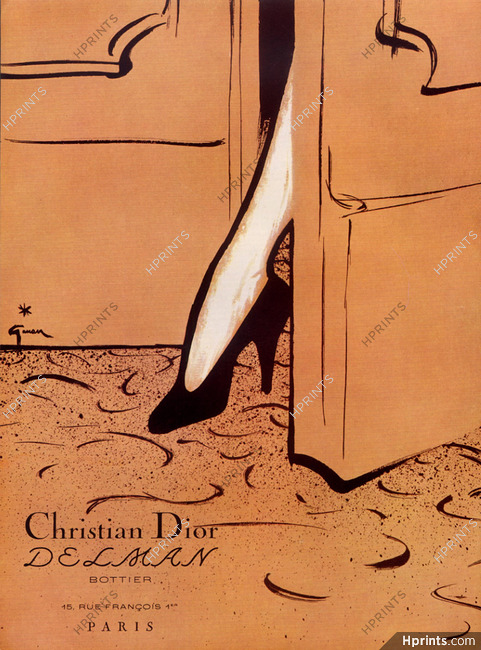 Christian Dior (Shoes) 1954 René Gruau, Delman