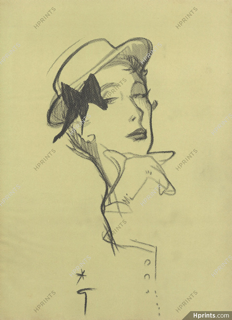 René Gruau 1950 Hat Fashion Illustration